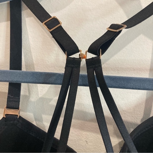 AERIE Sz 36C Real Power Black Velvet Leopard Balconet Front Cut Out Bra - Picture 6 of 10